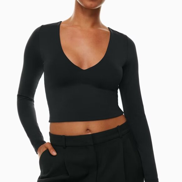 Aritzia Babaton Contour V-Neck Black Longsleeve - Picture 1 of 6